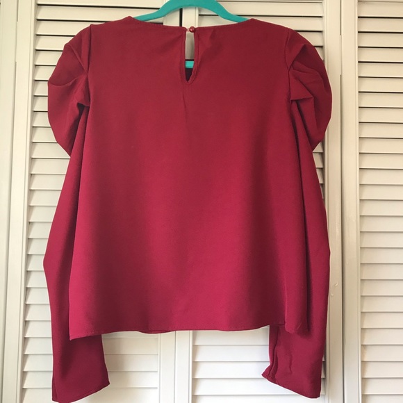 SHEIN Burgundy Puff Sleeve Blouse - Picture 2 of 8